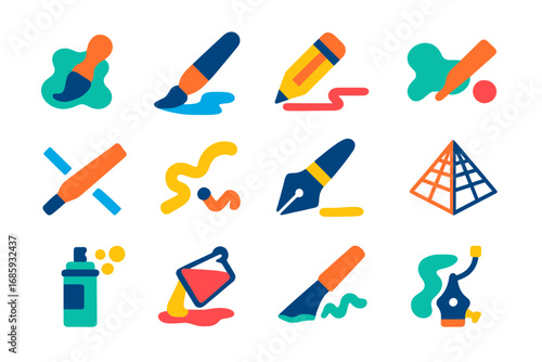 Modern Drawing Tool Icons. Flat vector icons of Illustrator drawing tools: blob brush tool, paintbrush tool, pencil tool, smooth