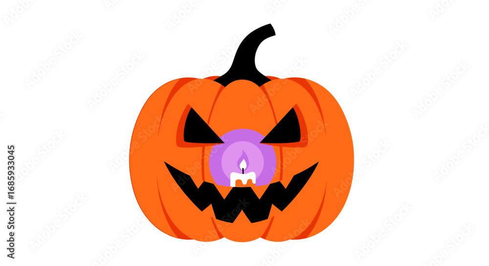 Fototapeta premium Spooky jack-o'-lantern with glowing candle for seasonal design needs