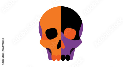 Two-Faced Skull Emblem with Bold Orange, Black, and Purple Sections Design