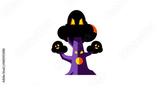 Stylized spooky tree design for halloween with ghostly jack o lantern features