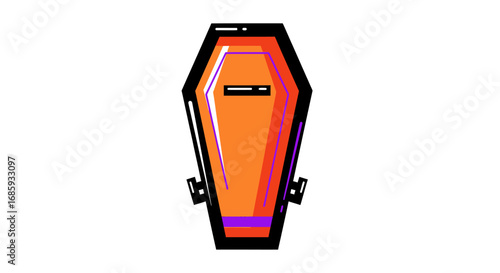 Whimsical coffin illustration blending vintage aesthetics with vivid color