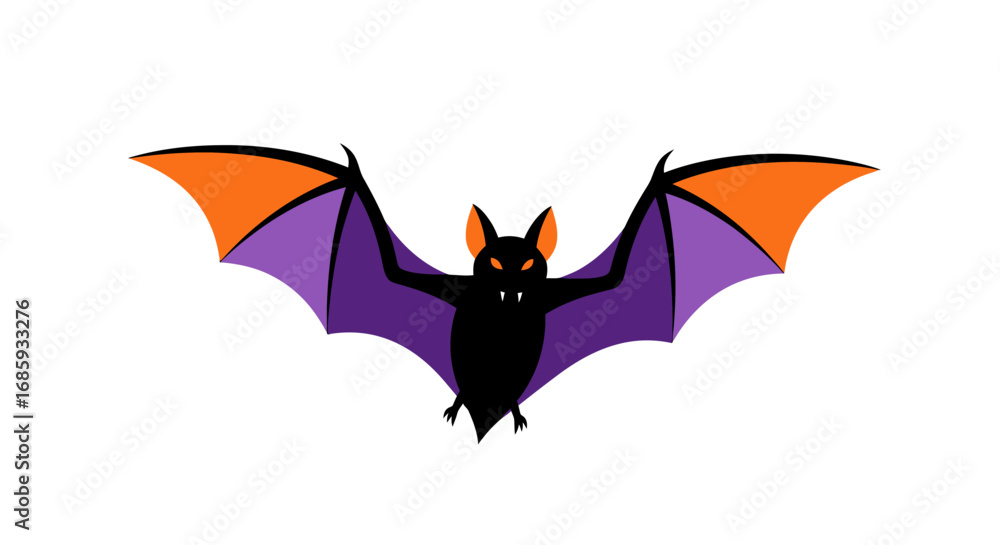 Fototapeta premium Stylized bat figure with vibrant color wings for Halloween decorative element
