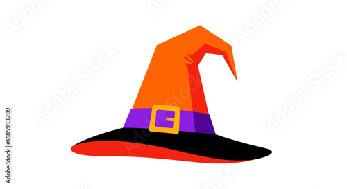 Enchanting pointed witch hat illustration with buckle on white backdrop