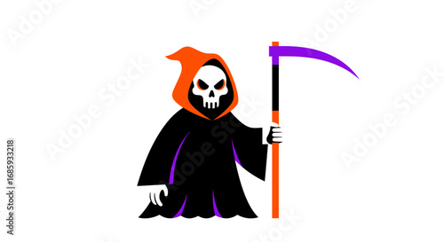 Stylized Grim Reaper Vector Design, Halloween Themed Spooky Silhouette Concept