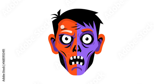 Colorful vector illustration showing a zombie face divided into two color zones