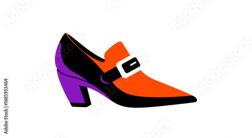 Isolated fashion forward heeled shoe with graphic modern shapes and vibrant