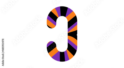 Stylized letter J with Halloween palette radiant segmented texture isolated