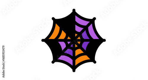 Whimsical spiderweb design with alternating orange and purple segments for