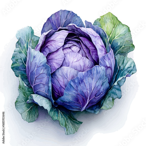 Cabbage, watercolor painting vector, isolated on a white background.