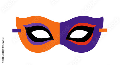 Colorful carnival mask split in orange and purple on an isolated background