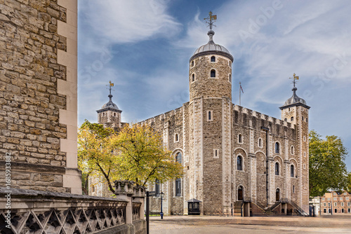 White Tower from inside the Tower of London.
Great architectural view of this central building used primarily as royal residence.