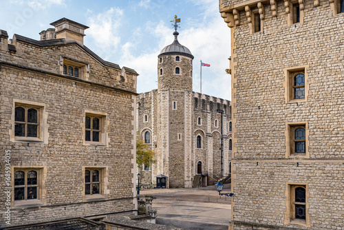 White Tower from inside the Tower of London.
Great architectural view of this central building used primarily as royal residence.