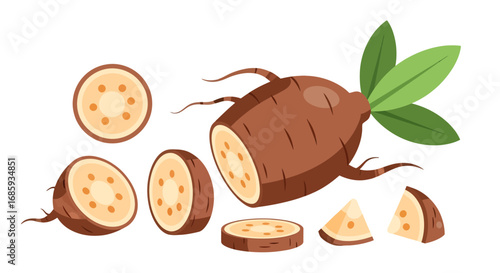 Stylized cassava illustration, perfect for culinary and nutritional projects