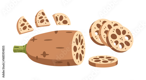 Stylized representation of sliced lotus root, highlighting its unique hole