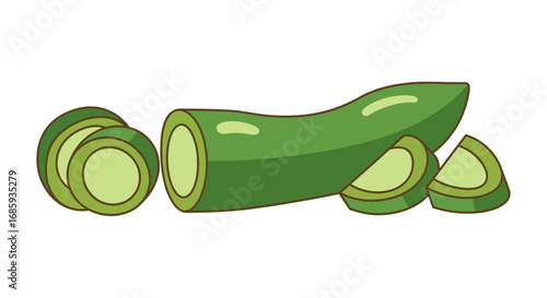 Freshly sliced cucumber illustration showcasing vibrant green tones and clean