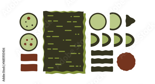 Deconstructed Sushi Ingredients Arranged Neatly on a White Plane Surface,