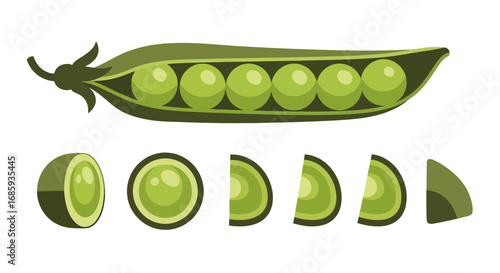 Creative representation of garden peas and pea segments in a minimalist style