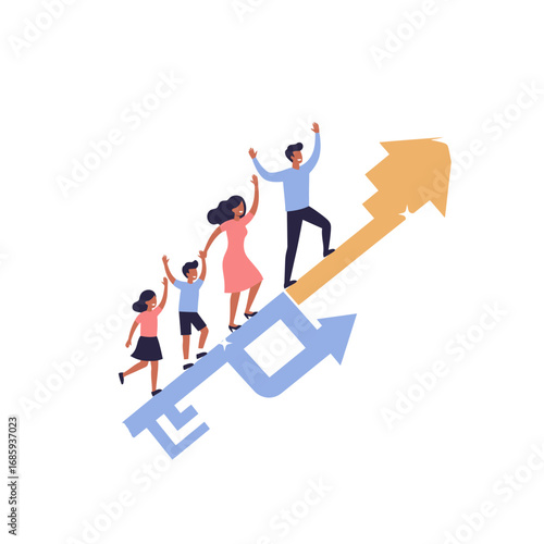 Vector Illustration: Happy Family Achieving Growth and Future Success Together