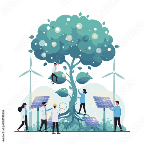 Driving Sustainable Innovation: Collaborative Vector Illustration for Eco-Friendly Business Growth