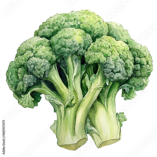 Broccoli, watercolor vector, isolated on a white background.