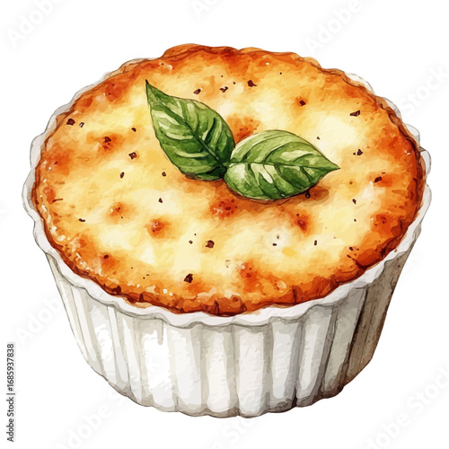 Bread Pudding, watercolor drawing vector, isolated on a white background.