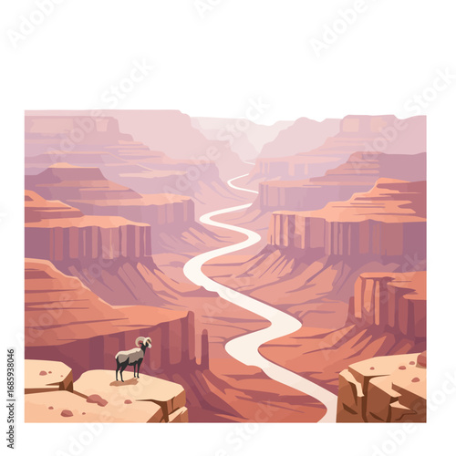Epic Grand Canyon Illustration Vector for American Wilderness Travel and Nature Conservation Campaigns