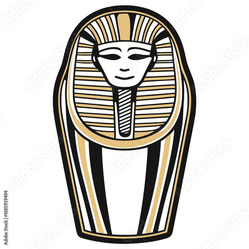 Egyptian sarcophagus design with gold accents and hieroglyphs  