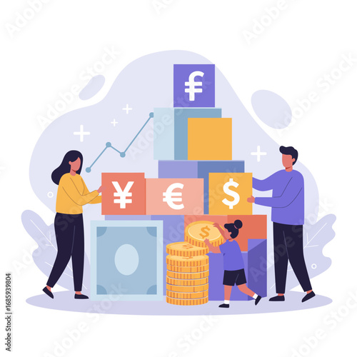 Global Wealth Building & Family Financial Future Vector Illustration