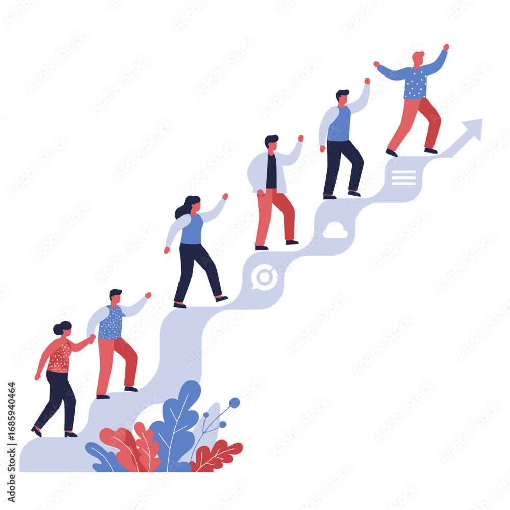 Fototapeta premium Driving Business Growth: Diverse Team Vector Illustration Progressing Towards Shared Success and Corporate Goals