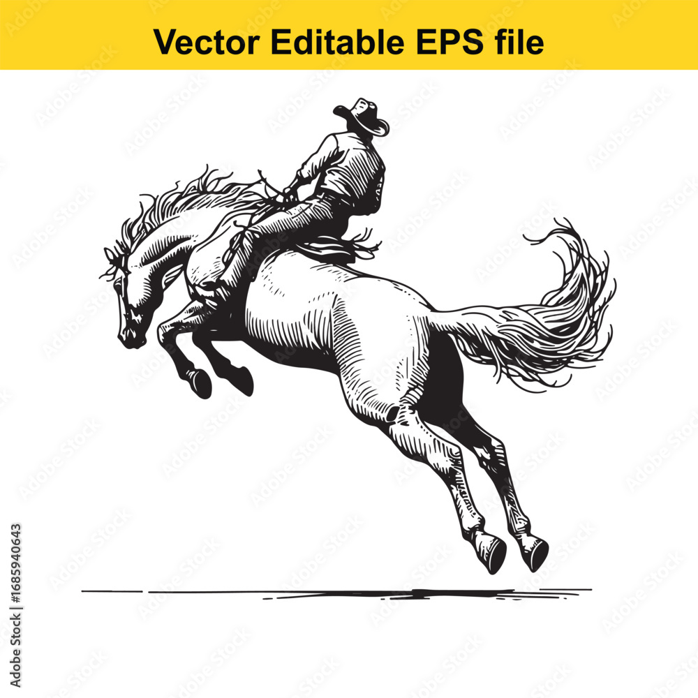 Obraz premium Cowboy riding a bucking horse isolated on white background