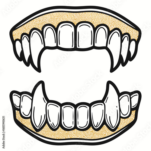 Vampire teeth illustration with sharp fangs and detailed structure  