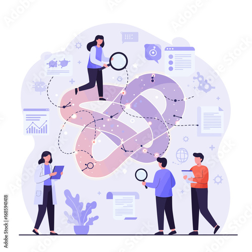 Collaborative Team Unraveling Complex Data and Strategic Pathways: A Vector Analysis Illustration