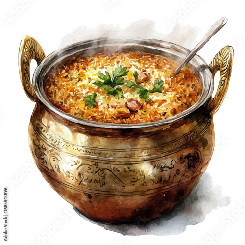watercolor vector of Biryani, isolated on a white background.