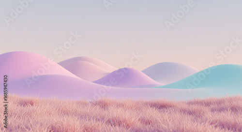 Pastel dreamscape of rolling hills with soft colors evoking tranquility and peace