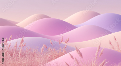 Abstract pastel landscape with soft rolling hills and elegant, dreamy, serene, artistic vibes