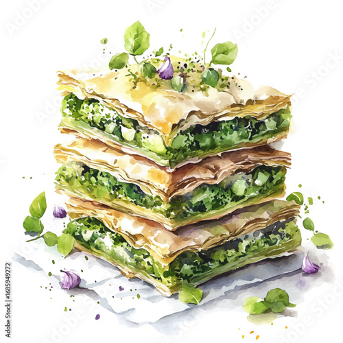 watercolor vector of Baklava, isolated on a white background.