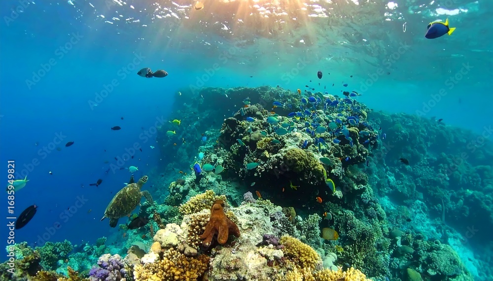 Fototapeta premium Vibrant coral reef teeming with fish (3)