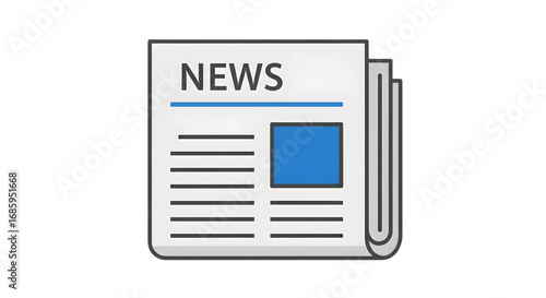Illustration of a newspaper with the word news on the front page, isolated on transparent background symbolizes current events, journalism, and information dissemination in a simple graphic