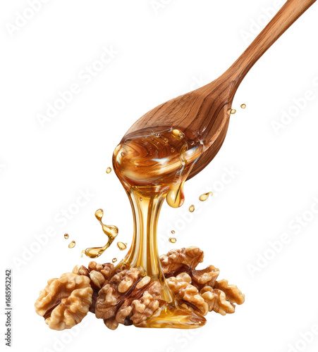 Wallpaper Mural Honey dripping onto walnuts on a wooden spoon Torontodigital.ca