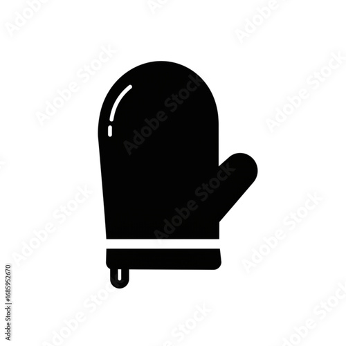 Black silhouette of an oven mitt for kitchen use, isolated on white background