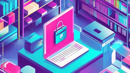 Wallpaper Mural Laptop showing padlock icon in library setting symbolizing data protection Torontodigital.ca