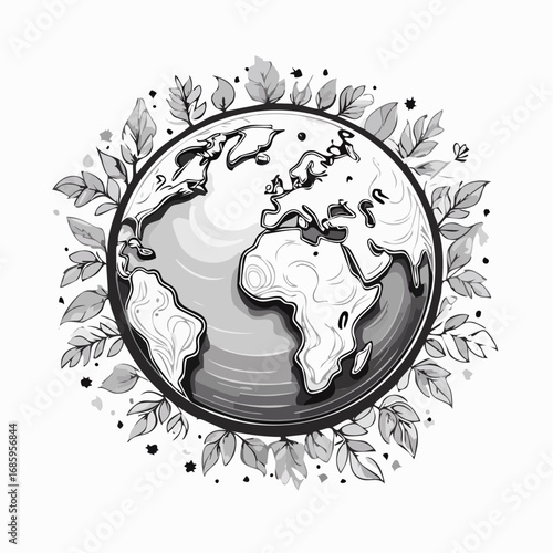 A Globe Surrounded by Lush Greenery and Leaves, Illustrating Environmental Protection and Sustainability