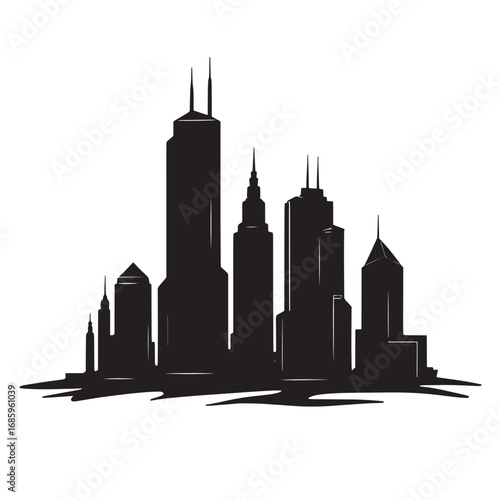 City Skyline Silhouette Black and white illustration