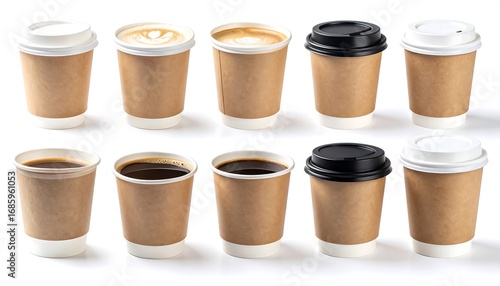 Wallpaper Mural Ten assorted to-go coffee cups in various styles against a clean white background Torontodigital.ca