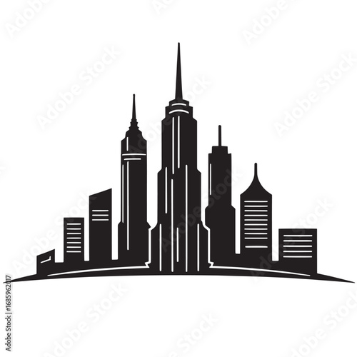 City Skyline Silhouette Vector Black and white illustration