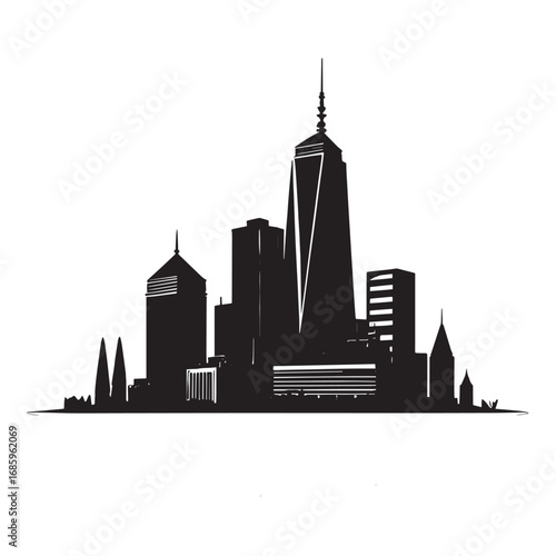 City Skyline Silhouette Black and white illustration