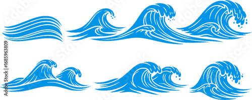Set of sea wave silhouette isolated on white background. 