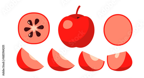 Cartoon red apple arrangement demonstrating different segments and