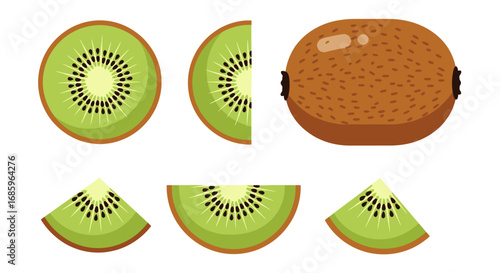 Vibrant kiwi fruit slices and whole illustration displaying freshness and health