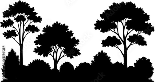 silhouette trees shrubs and bushes. isolated on white background
